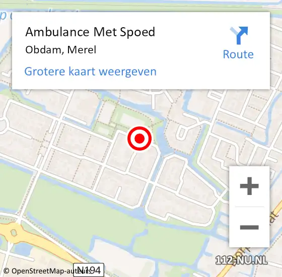 Locatie op kaart van de 112 melding: Ambulance Met Spoed Naar Obdam, Koperwiek op 10 september 2018 16:51