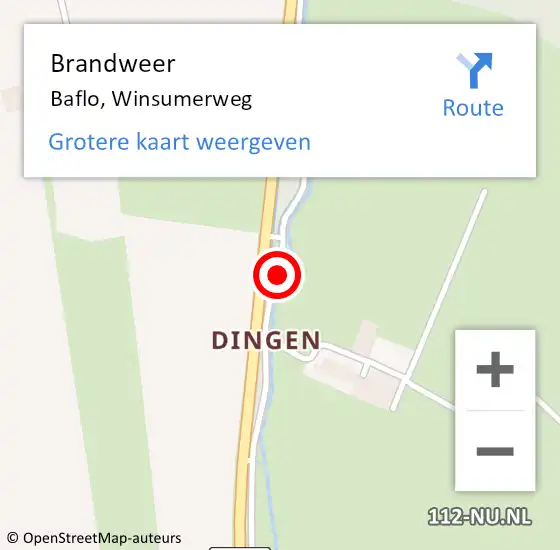 Locatie op kaart van de 112 melding: Brandweer Baflo, Winsumerweg op 10 september 2018 17:01
