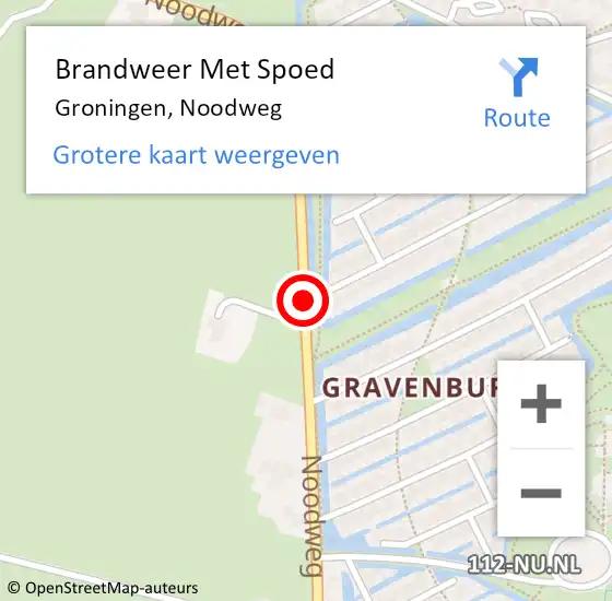 Locatie op kaart van de 112 melding: Brandweer Met Spoed Naar Groningen, Noodweg op 10 september 2018 19:41