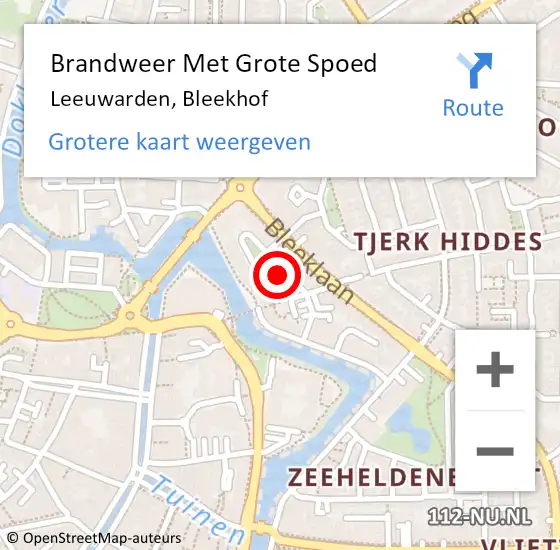 Locatie op kaart van de 112 melding: Brandweer Met Grote Spoed Naar Leeuwarden, Bleekhof op 10 september 2018 20:33