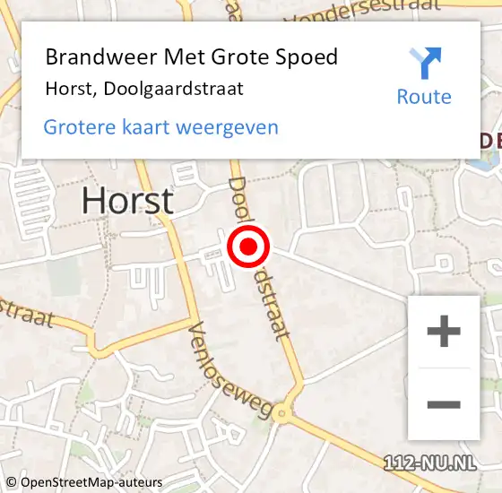 Locatie op kaart van de 112 melding: Brandweer Met Grote Spoed Naar Horst, Doolgaardstraat op 10 september 2018 21:41