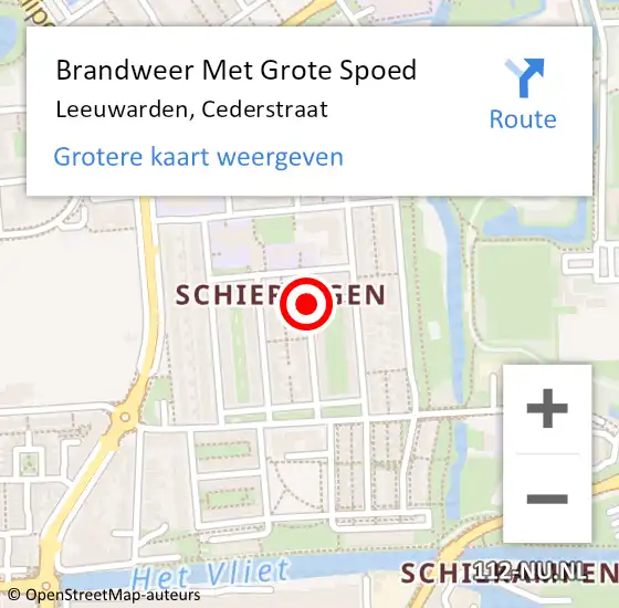 Locatie op kaart van de 112 melding: Brandweer Met Grote Spoed Naar Leeuwarden, Cederstraat op 11 september 2018 00:15