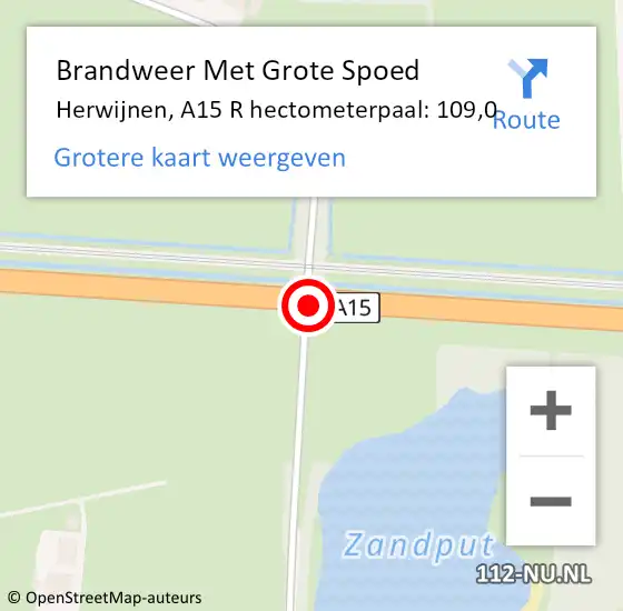 Locatie op kaart van de 112 melding: Brandweer Met Grote Spoed Naar Herwijnen, A15 R hectometerpaal: 107,2 op 11 september 2018 01:05