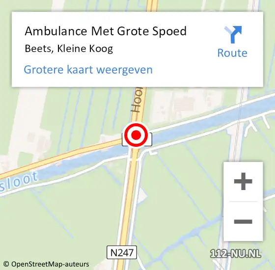 Locatie op kaart van de 112 melding: Ambulance Met Grote Spoed Naar Beets, Kleine Koog op 11 september 2018 01:26