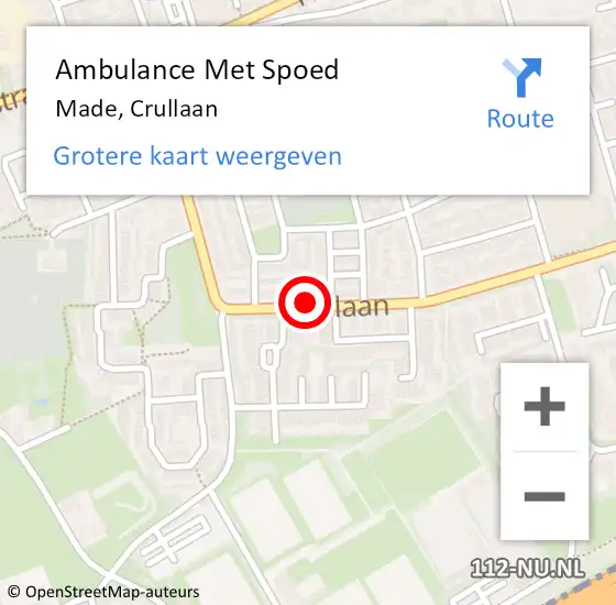Locatie op kaart van de 112 melding: Ambulance Met Spoed Naar Made, Crullaan op 11 september 2018 01:37