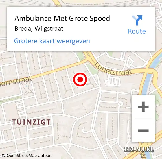 Locatie op kaart van de 112 melding: Ambulance Met Grote Spoed Naar Breda, Wilgstraat op 11 september 2018 03:03