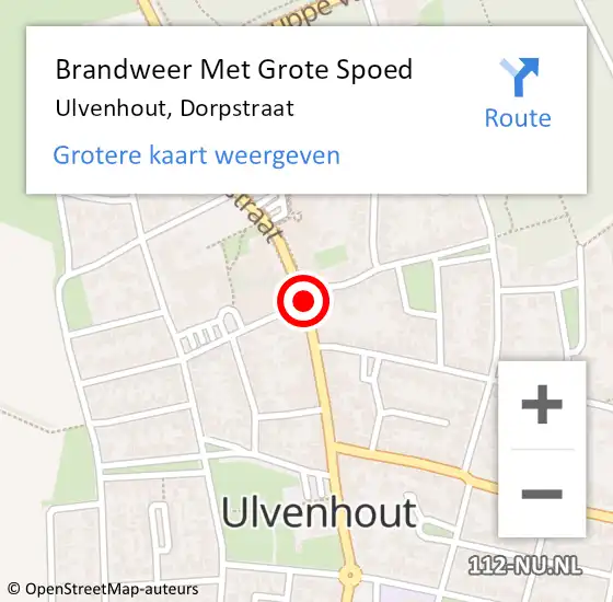 Locatie op kaart van de 112 melding: Brandweer Met Grote Spoed Naar Ulvenhout, Dorpstraat op 11 september 2018 09:00