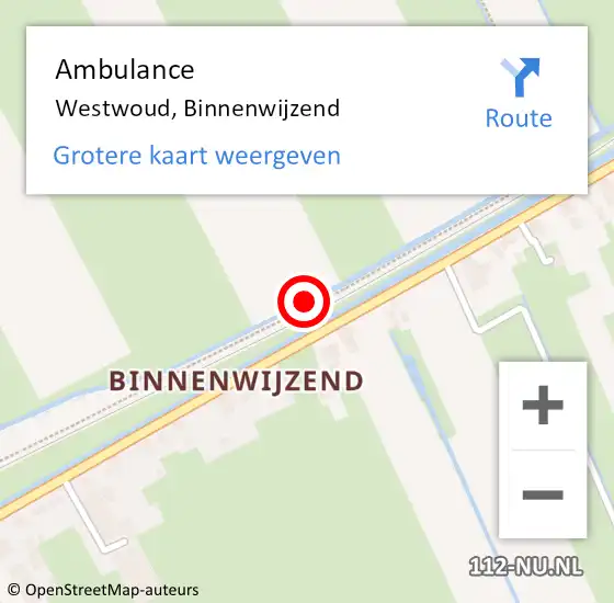 Locatie op kaart van de 112 melding: Ambulance Westwoud, Binnenwijzend op 11 september 2018 09:17