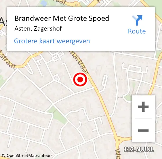 Locatie op kaart van de 112 melding: Brandweer Met Grote Spoed Naar Asten, Zagershof op 11 september 2018 10:36