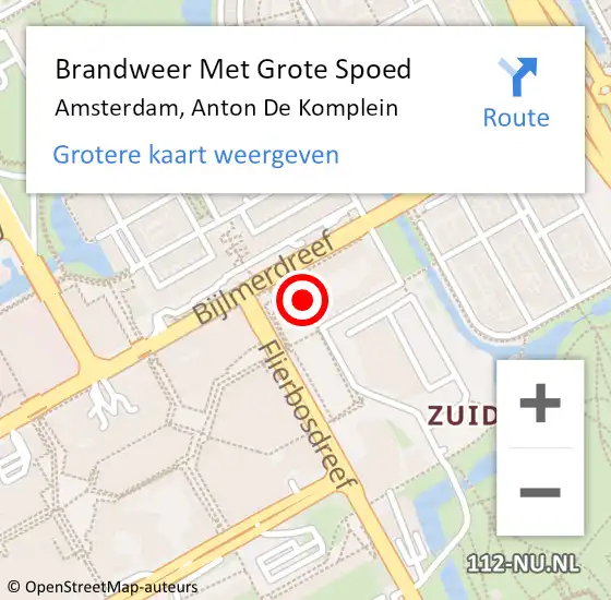 Locatie op kaart van de 112 melding: Brandweer Met Grote Spoed Naar Amsterdam, Anton De Komplein op 11 september 2018 10:57