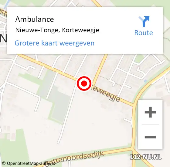 Locatie op kaart van de 112 melding: Ambulance Nieuwe-Tonge, Korteweegje op 11 september 2018 11:29