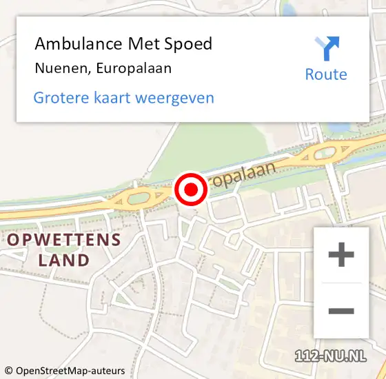 Locatie op kaart van de 112 melding: Ambulance Met Spoed Naar Nuenen, Europalaan op 11 september 2018 12:35