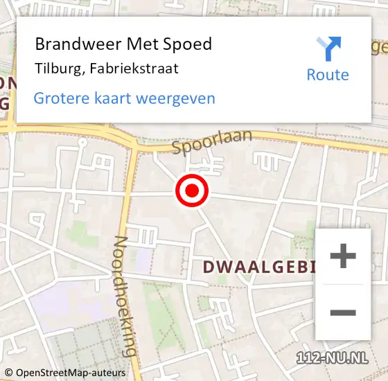 Locatie op kaart van de 112 melding: Brandweer Met Spoed Naar Tilburg, Fabriekstraat op 11 september 2018 13:33