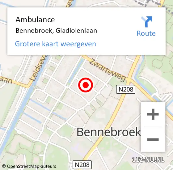 Locatie op kaart van de 112 melding: Ambulance Bennebroek, Gladiolenlaan op 11 september 2018 14:06