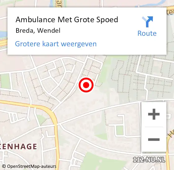 Locatie op kaart van de 112 melding: Ambulance Met Grote Spoed Naar Breda, Wendel op 11 september 2018 15:06