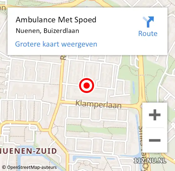 Locatie op kaart van de 112 melding: Ambulance Met Spoed Naar Nuenen, Buizerdlaan op 11 september 2018 15:21