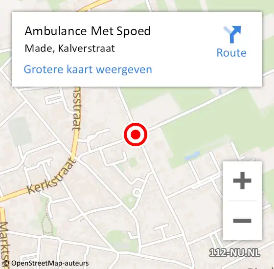 Locatie op kaart van de 112 melding: Ambulance Met Spoed Naar Made, Kalverstraat op 11 september 2018 17:32