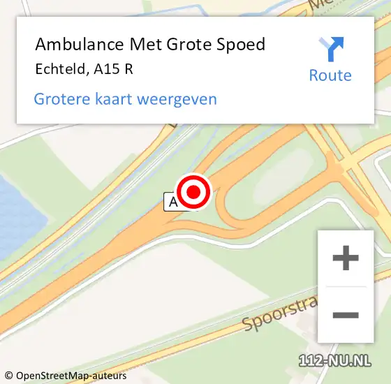 Locatie op kaart van de 112 melding: Ambulance Met Grote Spoed Naar Echteld, A15 R hectometerpaal: 133,8 op 11 september 2018 17:40