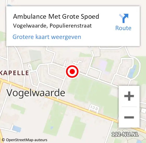 Locatie op kaart van de 112 melding: Ambulance Met Grote Spoed Naar Vogelwaarde, Populierenstraat op 11 september 2018 18:06