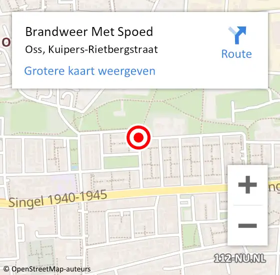 Locatie op kaart van de 112 melding: Brandweer Met Spoed Naar Oss, Kuipers-Rietbergstraat op 11 september 2018 18:49