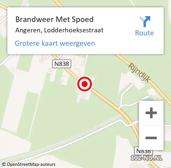 Locatie op kaart van de 112 melding: Brandweer Met Spoed Naar Angeren, Lodderhoeksestraat op 11 september 2018 18:56