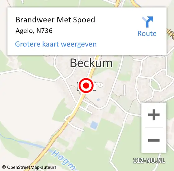 Locatie op kaart van de 112 melding: Brandweer Met Spoed Naar Agelo, N736 op 11 september 2018 19:13