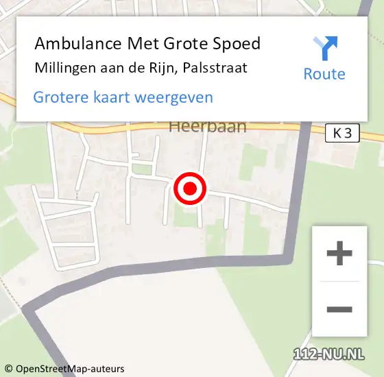 Locatie op kaart van de 112 melding: Ambulance Met Grote Spoed Naar Millingen aan de Rijn, Palsstraat op 11 september 2018 19:24