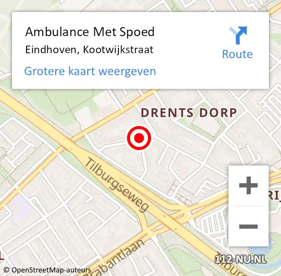 Locatie op kaart van de 112 melding: Ambulance Met Spoed Naar Eindhoven, Kootwijkstraat op 11 september 2018 19:42