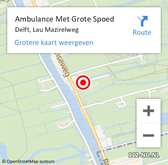 Locatie op kaart van de 112 melding: Ambulance Met Grote Spoed Naar Delft, Lau Mazirelweg op 11 september 2018 20:03