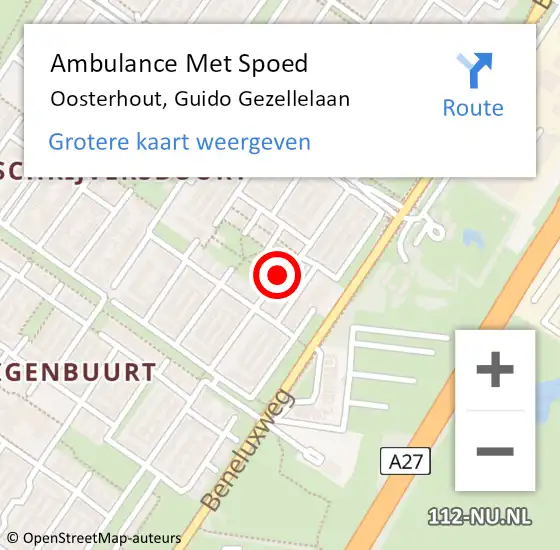 Locatie op kaart van de 112 melding: Ambulance Met Spoed Naar Oosterhout, Guido Gezellelaan op 11 september 2018 20:52