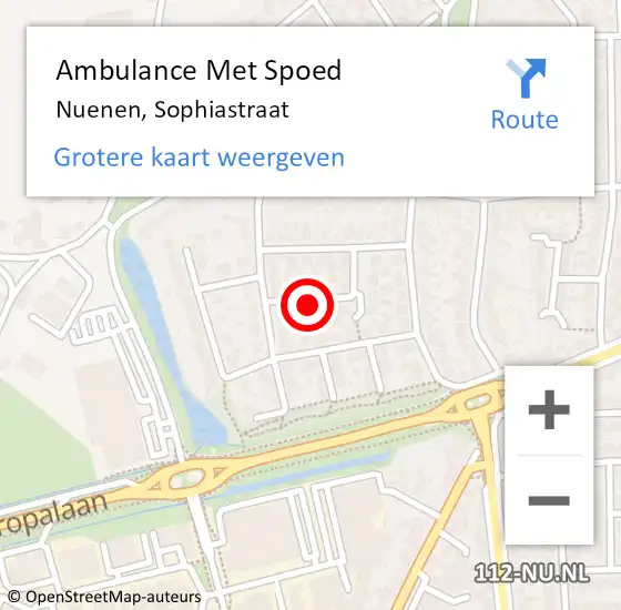 Locatie op kaart van de 112 melding: Ambulance Met Spoed Naar Nuenen, Sophiastraat op 12 september 2018 02:11