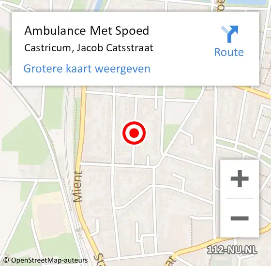 Locatie op kaart van de 112 melding: Ambulance Met Spoed Naar Castricum, Jacob Catsstraat op 12 september 2018 04:47