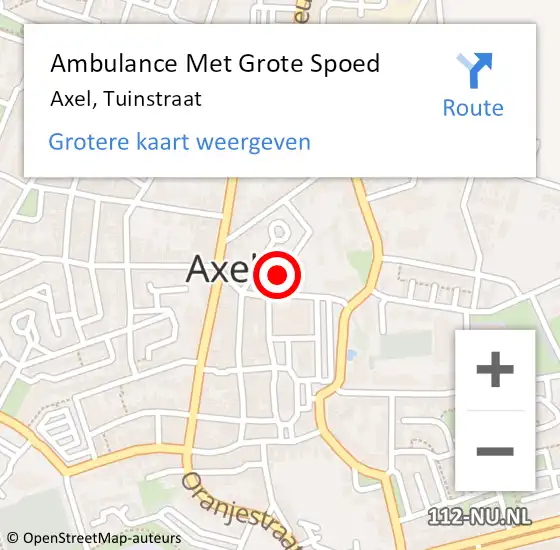 Locatie op kaart van de 112 melding: Ambulance Met Grote Spoed Naar Axel, Tuinstraat op 12 september 2018 08:12