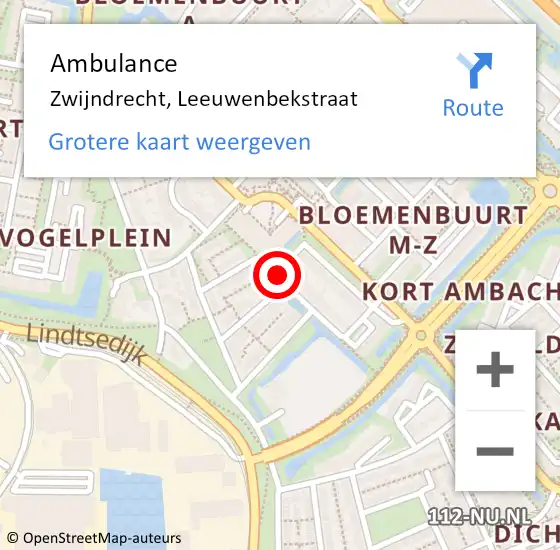 Locatie op kaart van de 112 melding: Ambulance Zwijndrecht, Leeuwenbekstraat op 12 september 2018 08:35