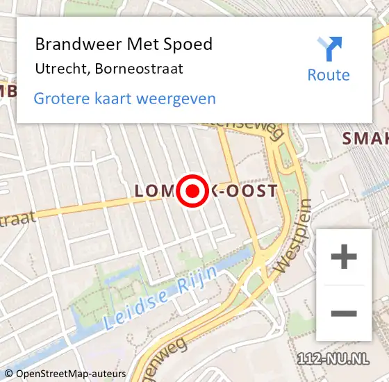 Locatie op kaart van de 112 melding: Brandweer Met Spoed Naar Utrecht, Borneostraat op 12 september 2018 08:57