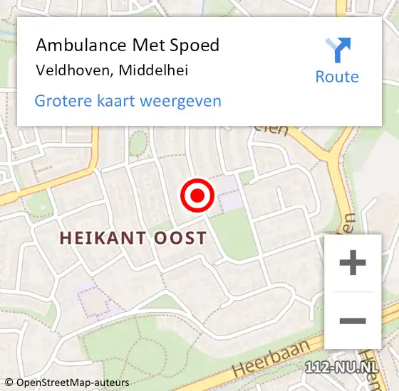 Locatie op kaart van de 112 melding: Ambulance Met Spoed Naar Veldhoven, Middelhei op 12 september 2018 08:58