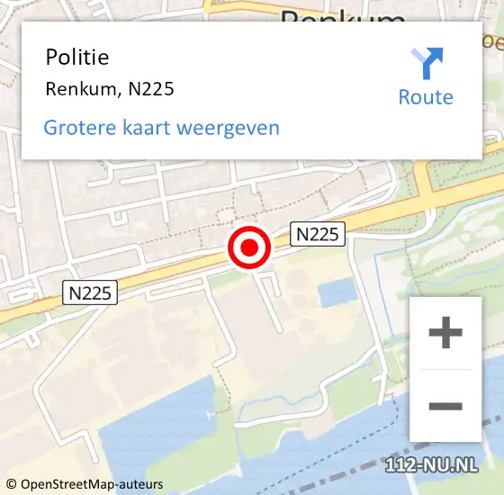 Locatie op kaart van de 112 melding: Politie Renkum, N225 op 12 september 2018 09:02