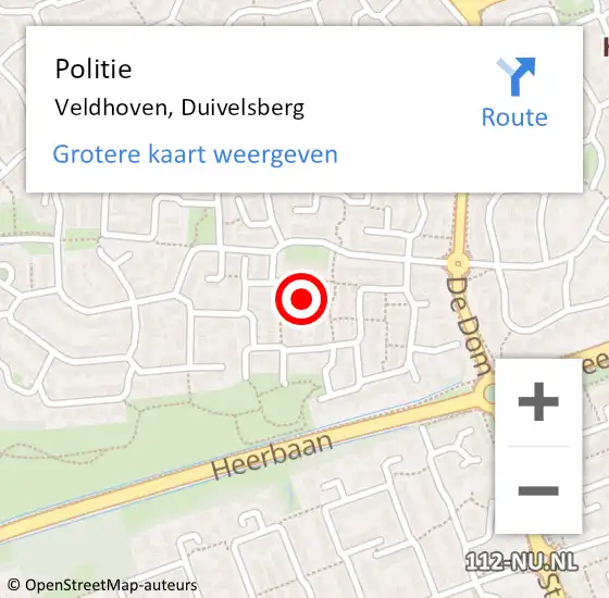 Locatie op kaart van de 112 melding: Politie Veldhoven, Duivelsberg op 12 september 2018 09:47