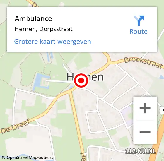 Locatie op kaart van de 112 melding: Ambulance Hernen, Dorpsstraat op 12 september 2018 09:50