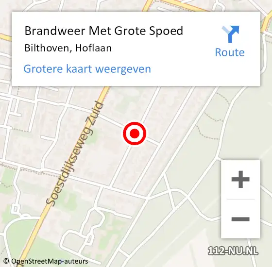 Locatie op kaart van de 112 melding: Brandweer Met Grote Spoed Naar Bilthoven, Hoflaan op 12 september 2018 10:37