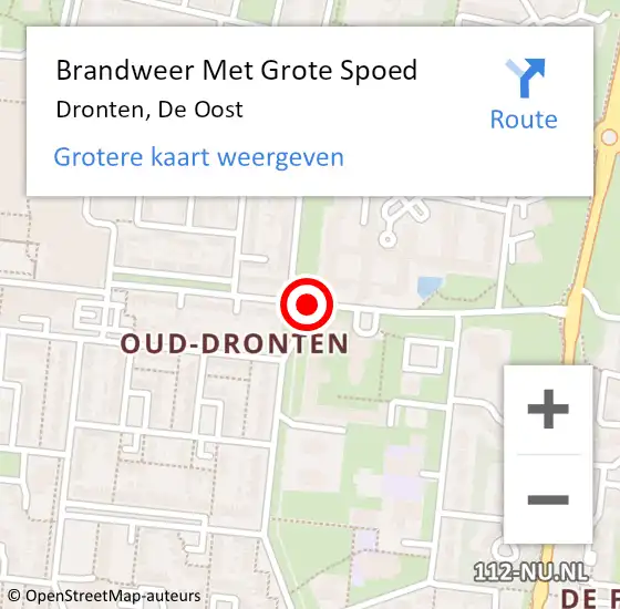 Locatie op kaart van de 112 melding: Brandweer Met Grote Spoed Naar Dronten, De Oost op 12 september 2018 11:08