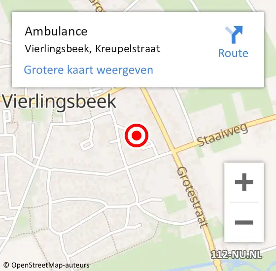 Locatie op kaart van de 112 melding: Ambulance Vierlingsbeek, Kreupelstraat op 12 september 2018 13:31