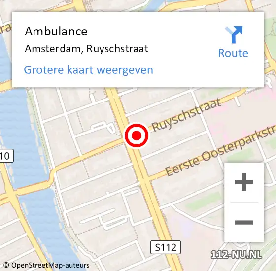 Locatie op kaart van de 112 melding: Ambulance Amsterdam, Ruyschstraat op 12 september 2018 13:47