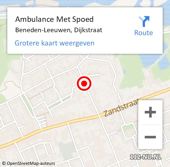 Locatie op kaart van de 112 melding: Ambulance Met Spoed Naar Beneden-Leeuwen, Dijkstraat op 12 september 2018 15:01