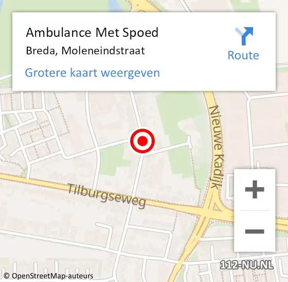 Locatie op kaart van de 112 melding: Ambulance Met Spoed Naar Breda, Moleneindstraat op 12 september 2018 15:41