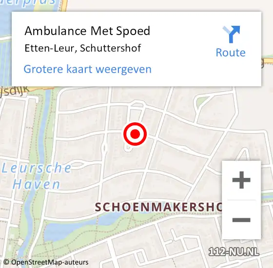 Locatie op kaart van de 112 melding: Ambulance Met Spoed Naar Etten-Leur, Schuttershof op 12 september 2018 18:32