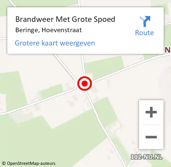 Locatie op kaart van de 112 melding: Brandweer Met Grote Spoed Naar Beringe, Hoevenstraat op 12 september 2018 19:42