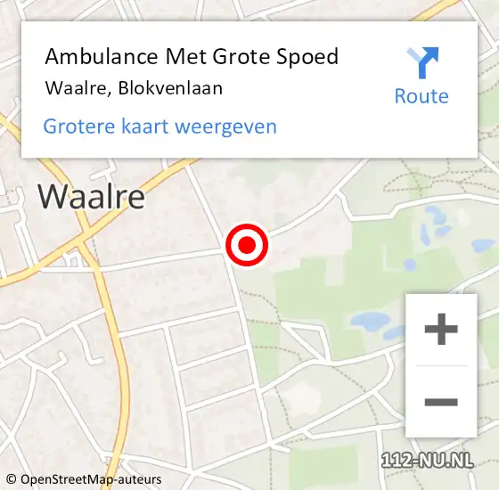 Locatie op kaart van de 112 melding: Ambulance Met Grote Spoed Naar Waalre, Blokvenlaan op 12 september 2018 19:49
