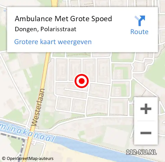 Locatie op kaart van de 112 melding: Ambulance Met Grote Spoed Naar Dongen, Polarisstraat op 12 september 2018 21:05