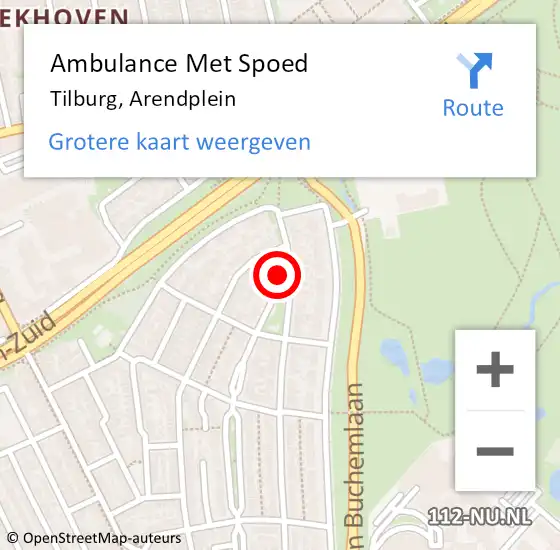 Locatie op kaart van de 112 melding: Ambulance Met Spoed Naar Tilburg, Arendplein op 12 september 2018 21:14